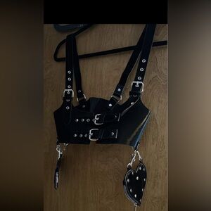 Foxblood heart Black Faux Harness Belt with Heart Pouch